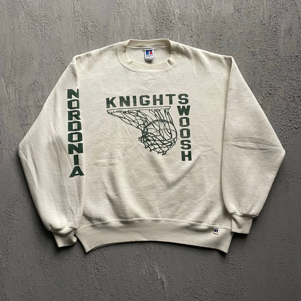 Vintage Nordonia Knights Swoosh Basketball Sweatshirt Mens Large White 90s Russl